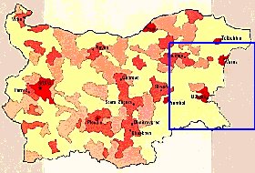 carte de de la densite de population Bulgarie