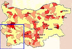 carte de de la densite de population Bulgarie