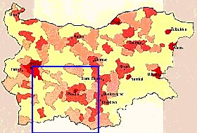 carte de de la densite de population Bulgarie