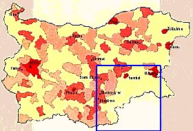 carte de de la densite de population Bulgarie