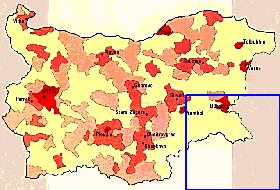 carte de de la densite de population Bulgarie