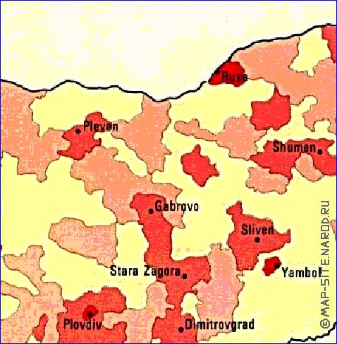 carte de de la densite de population Bulgarie