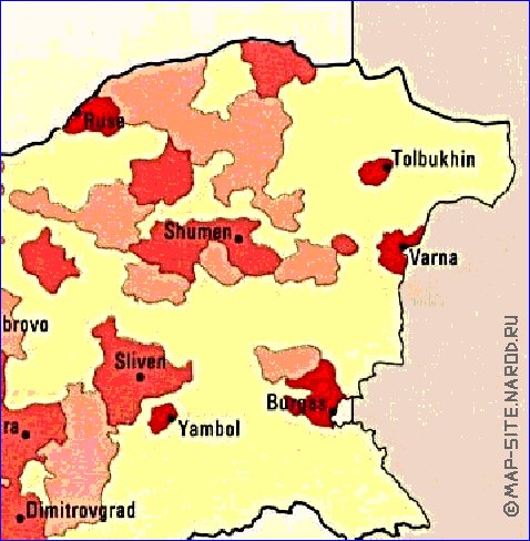 carte de de la densite de population Bulgarie