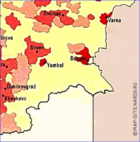 carte de de la densite de population Bulgarie