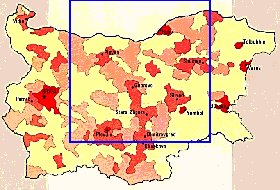 carte de de la densite de population Bulgarie