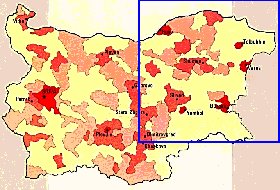 carte de de la densite de population Bulgarie