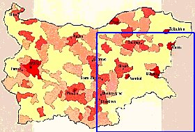 carte de de la densite de population Bulgarie