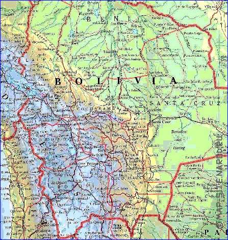 Administrativa mapa de Bolivia em ingles