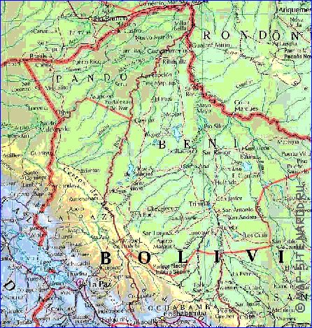 Administrativa mapa de Bolivia em ingles