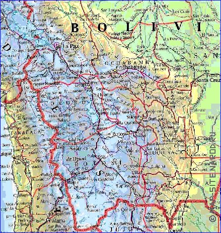 Administrativa mapa de Bolivia em ingles