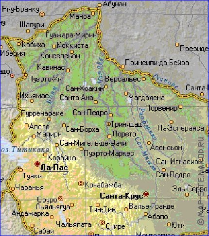 Physique carte de Bolivie