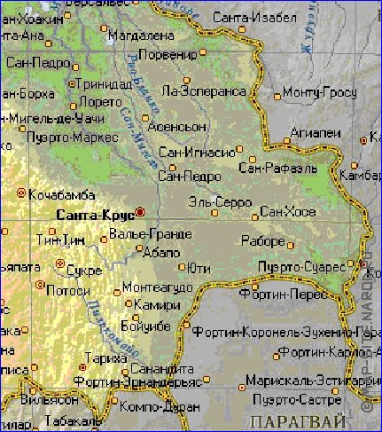 Physique carte de Bolivie