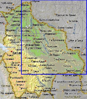 Physique carte de Bolivie