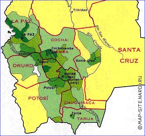 mapa de de densidade populacional Bolivia