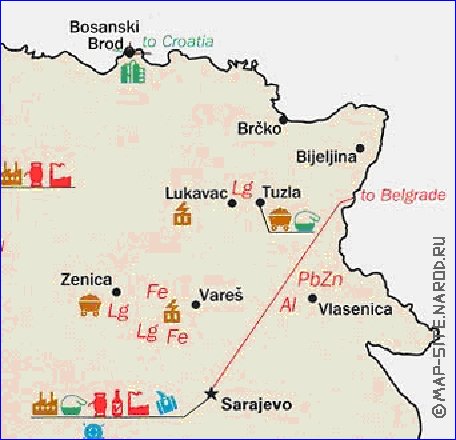 Economico mapa de Bosnia e Herzegovina