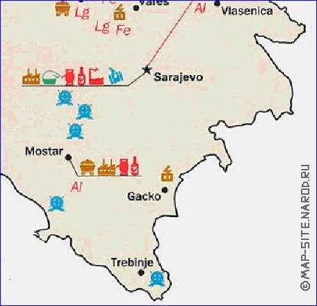 Economico mapa de Bosnia e Herzegovina