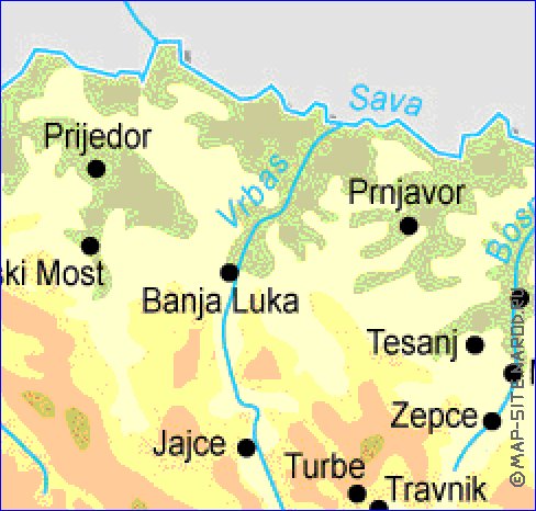 Physique carte de Bosnie-Herzegovine