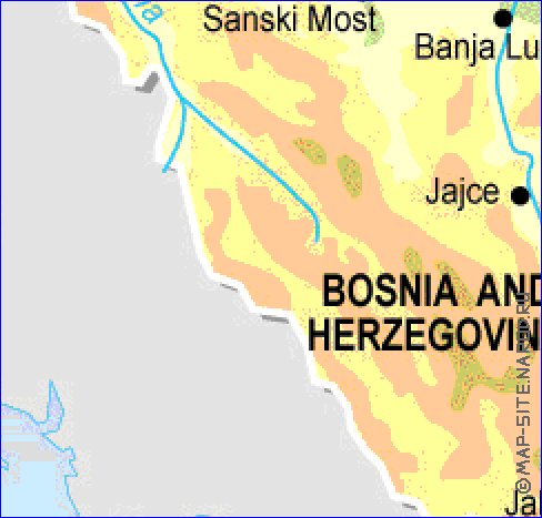 Physique carte de Bosnie-Herzegovine