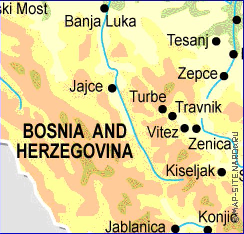 Fisica mapa de Bosnia e Herzegovina