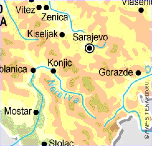 Physique carte de Bosnie-Herzegovine