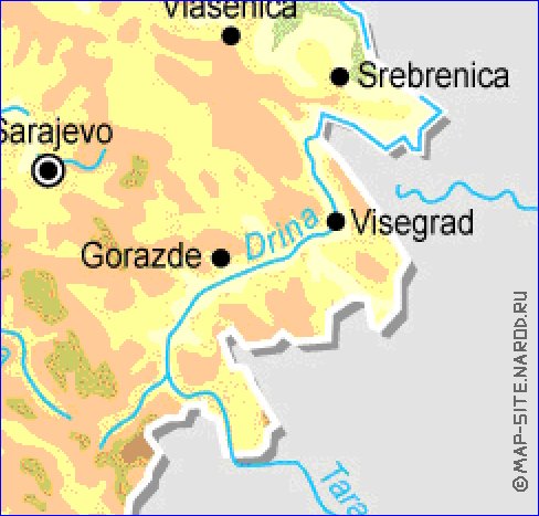 Physique carte de Bosnie-Herzegovine