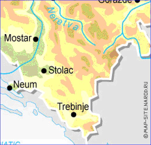 Physique carte de Bosnie-Herzegovine