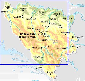 Physique carte de Bosnie-Herzegovine