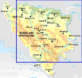 Physique carte de Bosnie-Herzegovine