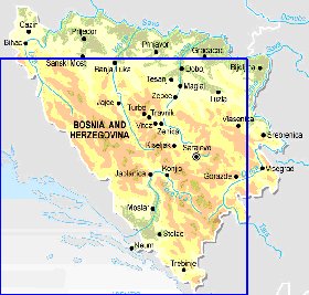 Physique carte de Bosnie-Herzegovine