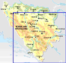 Physique carte de Bosnie-Herzegovine