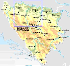 Physique carte de Bosnie-Herzegovine