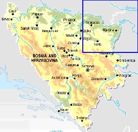 Physique carte de Bosnie-Herzegovine