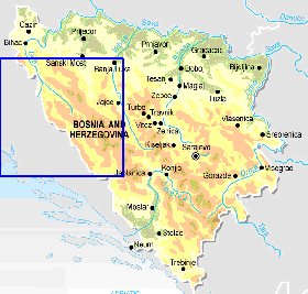 Physique carte de Bosnie-Herzegovine