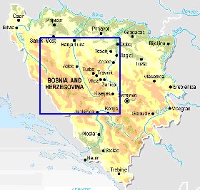 Fisica mapa de Bosnia e Herzegovina