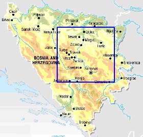 Physique carte de Bosnie-Herzegovine