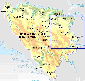 Physique carte de Bosnie-Herzegovine