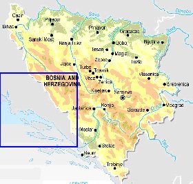 Physique carte de Bosnie-Herzegovine