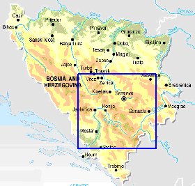 Fisica mapa de Bosnia e Herzegovina