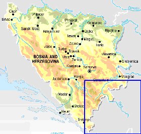 Physique carte de Bosnie-Herzegovine