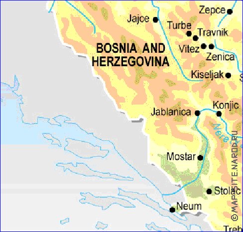 Physique carte de Bosnie-Herzegovine