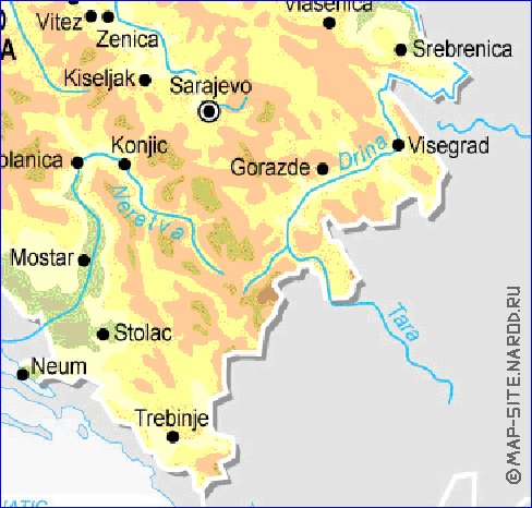 Physique carte de Bosnie-Herzegovine