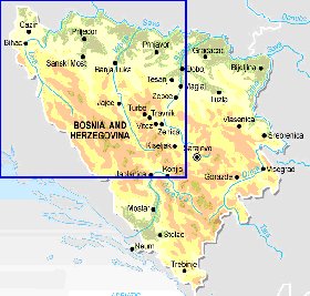 Physique carte de Bosnie-Herzegovine