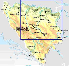 Physique carte de Bosnie-Herzegovine