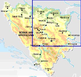 Physique carte de Bosnie-Herzegovine