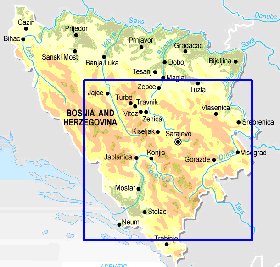 Physique carte de Bosnie-Herzegovine