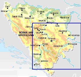 Physique carte de Bosnie-Herzegovine