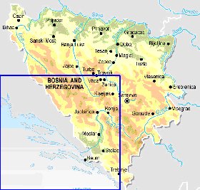 Physique carte de Bosnie-Herzegovine