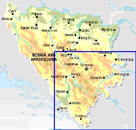 Physique carte de Bosnie-Herzegovine