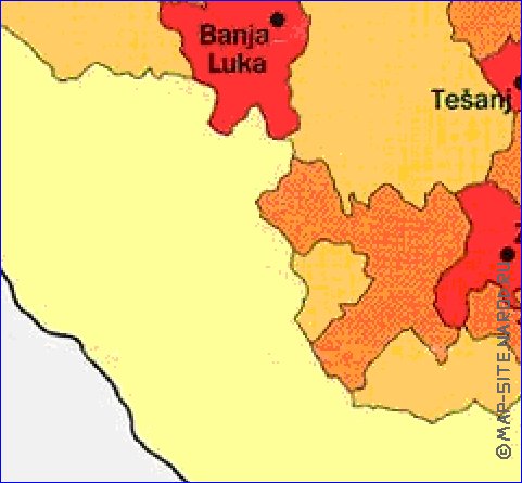 mapa de de densidade populacional Bosnia e Herzegovina