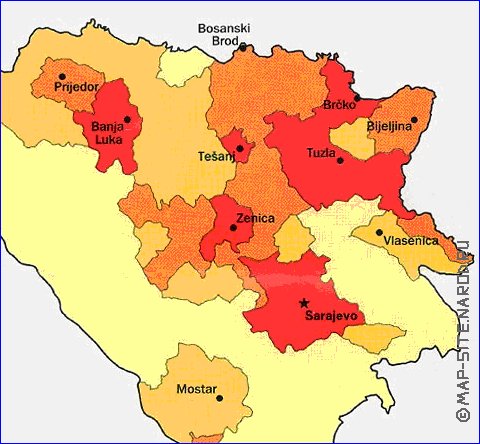 mapa de de densidade populacional Bosnia e Herzegovina